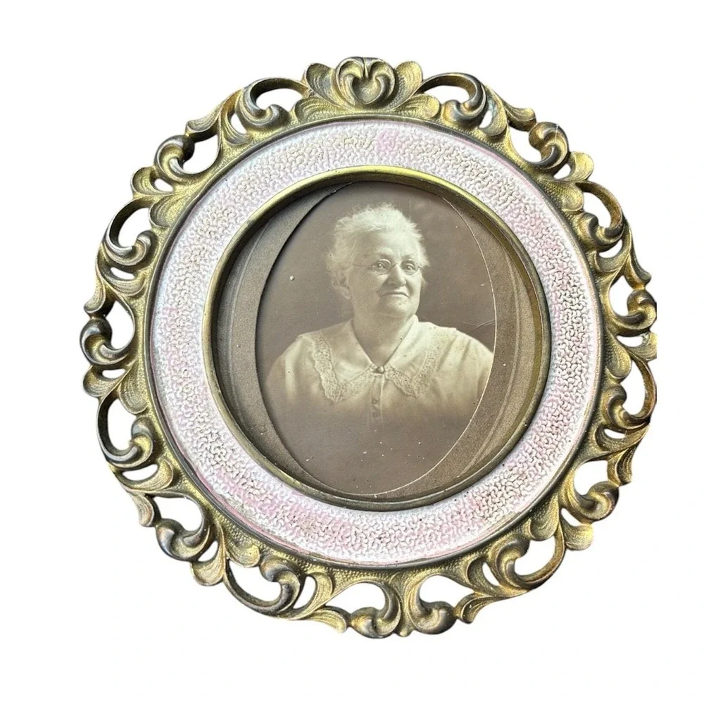 NB & IW Antique Photo Frame Easel Back Ornate Baroque National Brass & Iron Work
